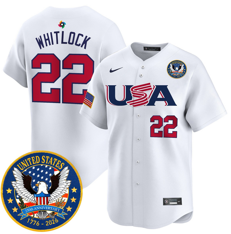 Men Team USA World Baseball Classic 250th Anniversary #22 Whitlock white 2026 Roster Patch Vapor Jersey